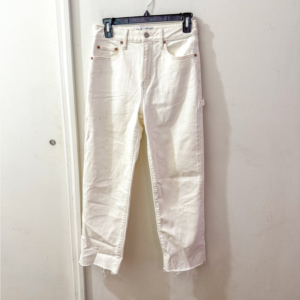 Daze denim cargo straight off high rise jeans, ivory, size 25